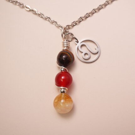 Leo zodiac necklace with tiger eye, red jasper, and citrine.