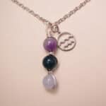 Aquarius zodiac necklace with amethyst, blue apatite, and aquamarine gemstones.