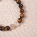 Close-up of tiger eye beads, showing smooth surface and rich golden-brown texture.