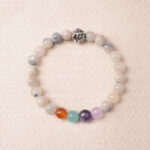 Jade energy bracelet featuring smooth natural jade beads with subtle colorful accents for harmony and balance.
