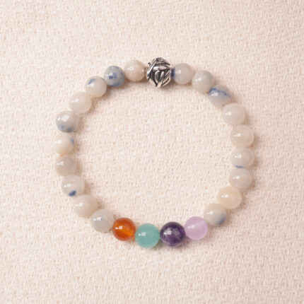 Jade energy bracelet featuring smooth natural jade beads with subtle colorful accents for harmony and balance.