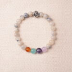 Jade energy bracelet featuring smooth natural jade beads with subtle colorful accents for harmony and balance.