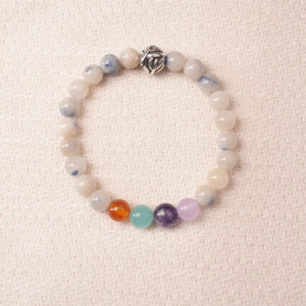 Jade energy bracelet featuring smooth natural jade beads with subtle colorful accents for harmony and balance.