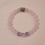 Tranquil Love bracelet featuring Rose Quartz, Amethyst, and a Heart Silver charm, designed to bring calm and love.