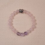 Tranquil Love bracelet featuring Rose Quartz, Amethyst, and a Heart Silver charm, designed to bring calm and love.