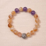 Citrine and amethyst bracelet featuring natural golden and purple beads, symbolizing wealth and wisdom.
