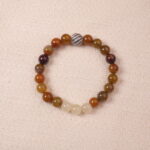 A close-up of a Yellow Chalcedony and White Chalcedony bracelet with smooth, polished beads in warm golden and soft white hues. The bracelet features a silver S925 spacer bead, adding elegance and contrast to the gemstones.