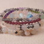 Close-up of Calm crystal bracelet set showing delicate gemstones that enhance relaxation and spiritual harmony.