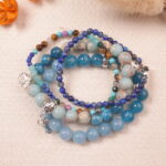 Blue communication bracelet stack displayed in soft natural light, radiating calm energy and open dialogue.