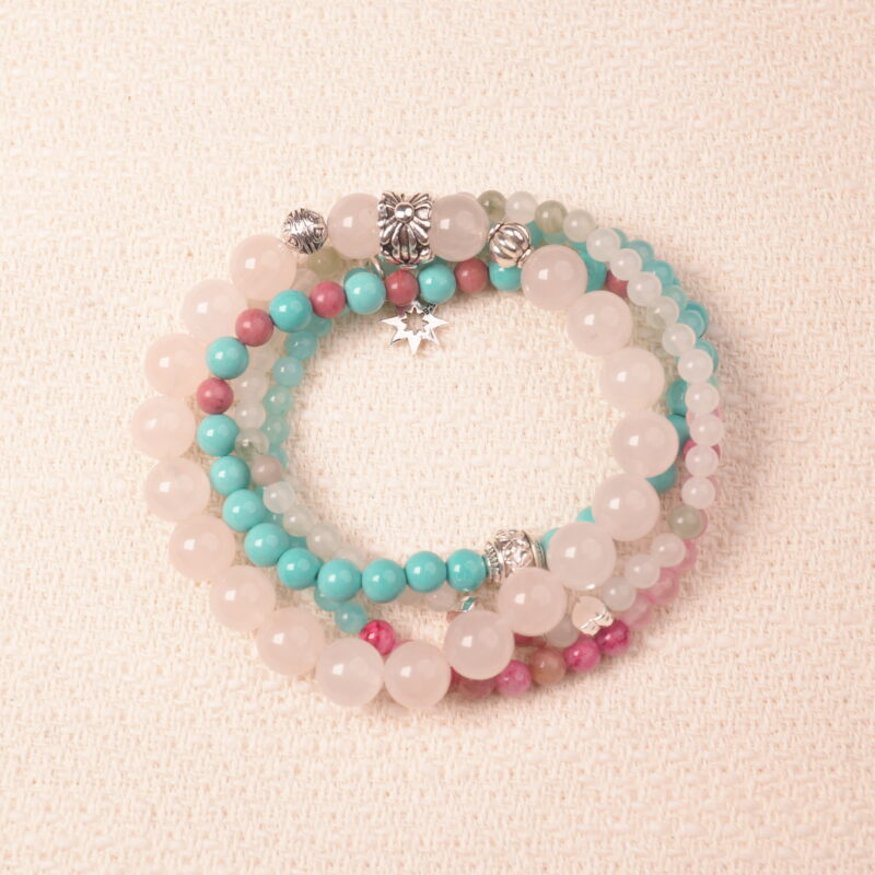 Love crystal bracelet stack designed to open the heart and bring gentle, loving energy.