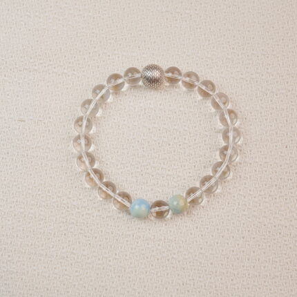 Clear Quartz beaded bracelet with a textured silver bead – main product image.