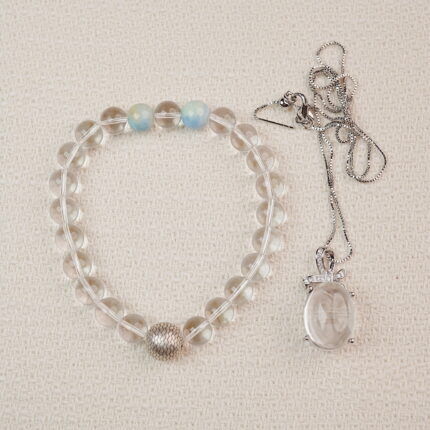 White Crystal & Blue Chalcedony Bracelet and Pendant Set – Healing Crystal Jewelry – Main Image