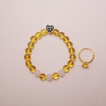 Yellow Citrine & Rose Quartz Bracelet with Heart Charm and Yellow Citrine Ring Set – Main Image