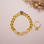 Yellow Citrine & Rose Quartz Bracelet with Heart Charm and Yellow Citrine Ring Set – Scene Image