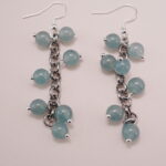 Close-up of the green chalcedony earrings, showing the delicate chain design and the subtle shine of the stones.