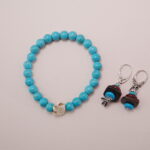 Turquoise Bracelet with Red Agate and Tiger's Eye Earrings Set - Main Image