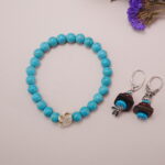 Turquoise Bracelet with Red Agate and Tiger's Eye Earrings Set - Scene Image