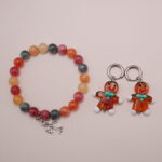 Multicolor Chalcedony Bracelet with Gingerbread Man Earrings Set - Main Image