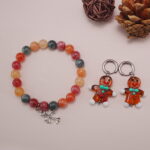 Multicolor Chalcedony Bracelet with Gingerbread Man Earrings Set - Scene Image