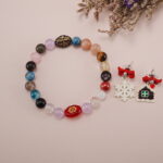 Multi-Gemstone Bracelet with Christmas Snowflake and Red Bow Earrings Set - Scene Image