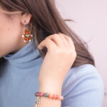 Model Wearing Multicolor Chalcedony Bracelet with Gingerbread Man Earrings Set - Wear Image