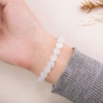 Back view of White Moonstone bracelet worn on the wrist.