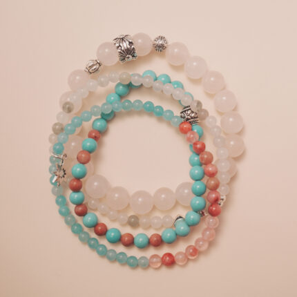 Love crystal bracelet stack designed to open the heart and bring gentle, loving energy.